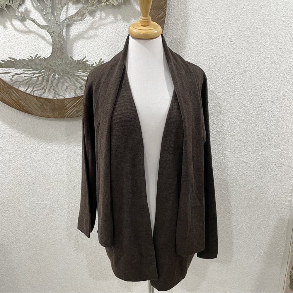 Chiara Marconi Italian Merino Wool Blend Cardigan Scarf Dark Brown Medium